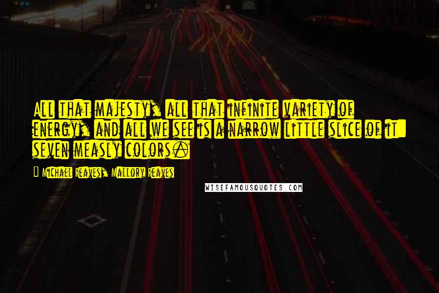 Michael Reaves, Mallory Reaves Quotes: All that majesty, all that infinite variety of energy, and all we see is a narrow little slice of it: seven measly colors.