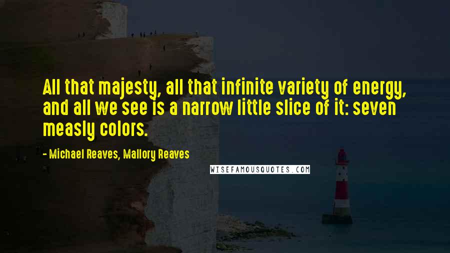 Michael Reaves, Mallory Reaves Quotes: All that majesty, all that infinite variety of energy, and all we see is a narrow little slice of it: seven measly colors.