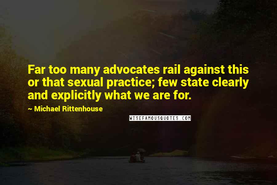 Michael Rittenhouse Quotes: Far too many advocates rail against this or that sexual practice; few state clearly and explicitly what we are for.