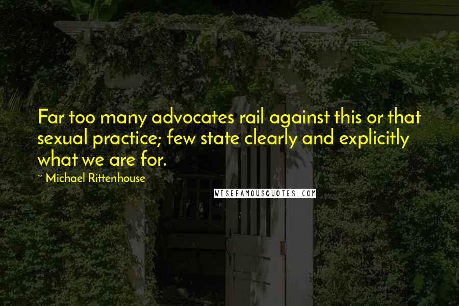 Michael Rittenhouse Quotes: Far too many advocates rail against this or that sexual practice; few state clearly and explicitly what we are for.