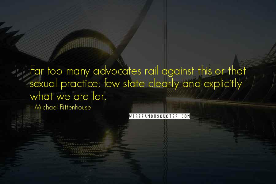 Michael Rittenhouse Quotes: Far too many advocates rail against this or that sexual practice; few state clearly and explicitly what we are for.