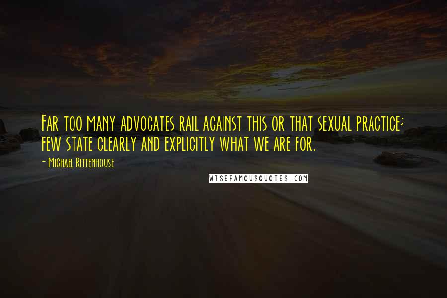 Michael Rittenhouse Quotes: Far too many advocates rail against this or that sexual practice; few state clearly and explicitly what we are for.