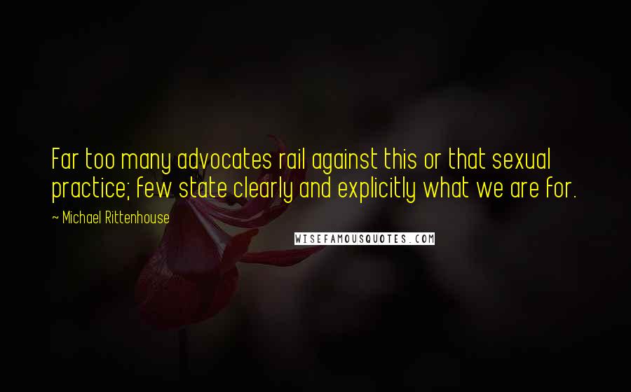 Michael Rittenhouse Quotes: Far too many advocates rail against this or that sexual practice; few state clearly and explicitly what we are for.