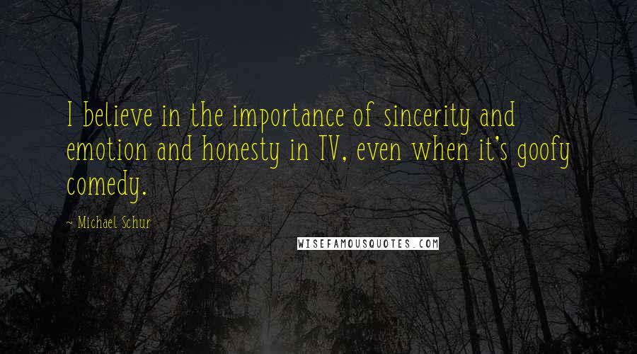 Michael Schur Quotes: I believe in the importance of sincerity and emotion and honesty in TV, even when it's goofy comedy.