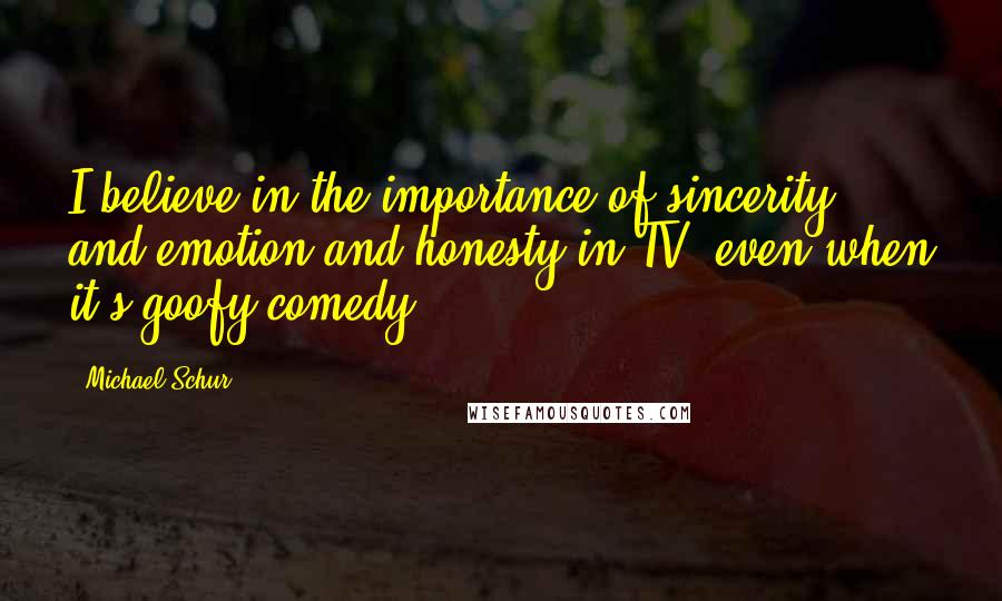 Michael Schur Quotes: I believe in the importance of sincerity and emotion and honesty in TV, even when it's goofy comedy.