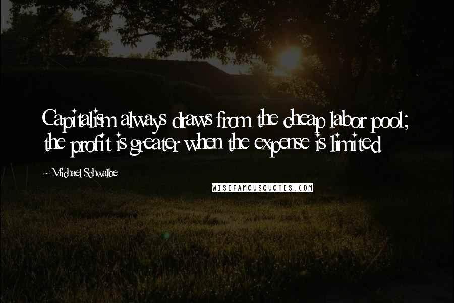 Michael Schwalbe Quotes: Capitalism always draws from the cheap labor pool; the profit is greater when the expense is limited