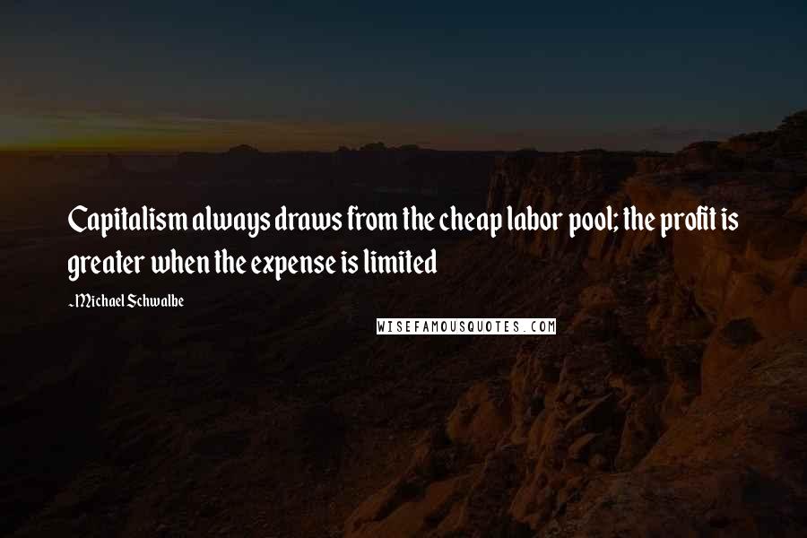 Michael Schwalbe Quotes: Capitalism always draws from the cheap labor pool; the profit is greater when the expense is limited