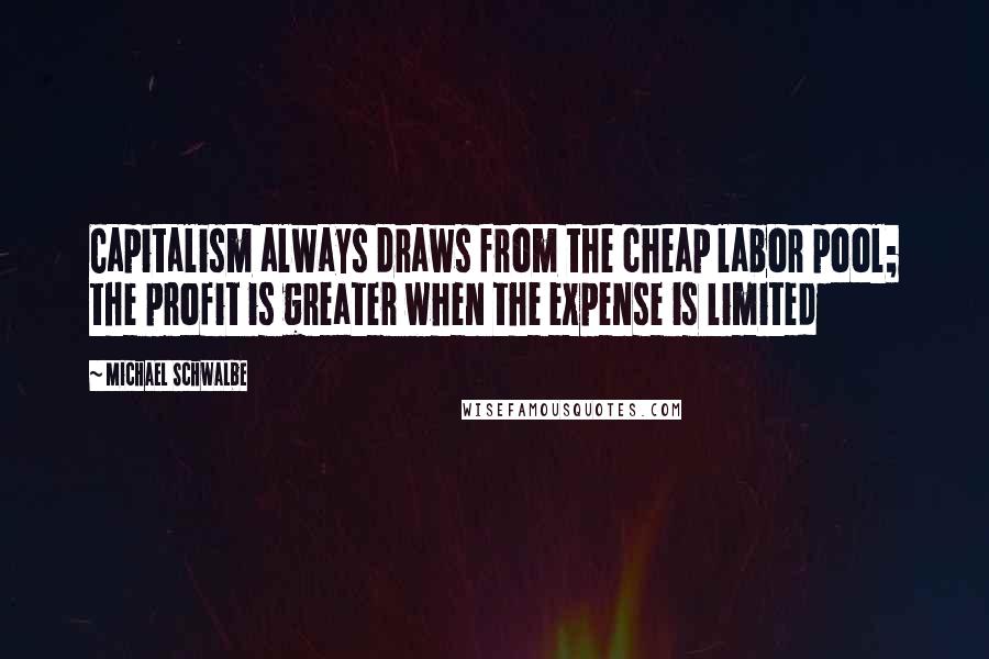 Michael Schwalbe Quotes: Capitalism always draws from the cheap labor pool; the profit is greater when the expense is limited