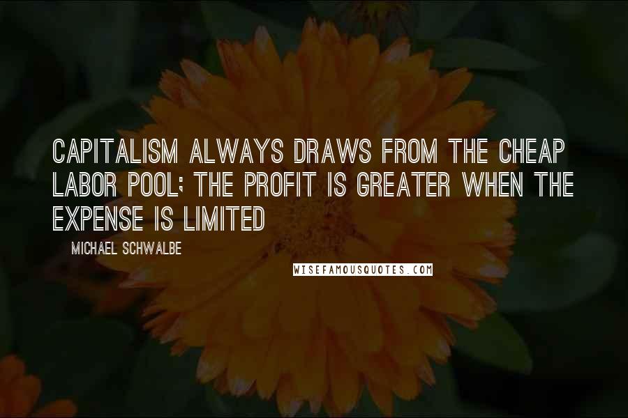 Michael Schwalbe Quotes: Capitalism always draws from the cheap labor pool; the profit is greater when the expense is limited