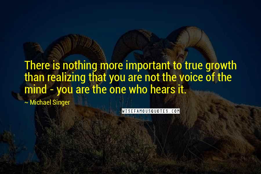 Michael Singer Quotes: There is nothing more important to true growth than realizing that you are not the voice of the mind - you are the one who hears it.