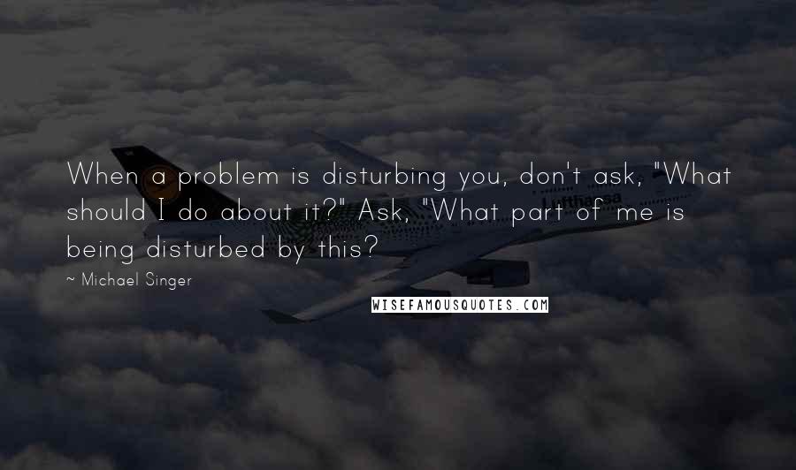 Michael Singer Quotes: When a problem is disturbing you, don't ask, "What should I do about it?" Ask, "What part of me is being disturbed by this?