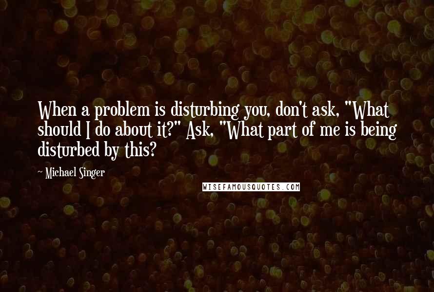 Michael Singer Quotes: When a problem is disturbing you, don't ask, "What should I do about it?" Ask, "What part of me is being disturbed by this?