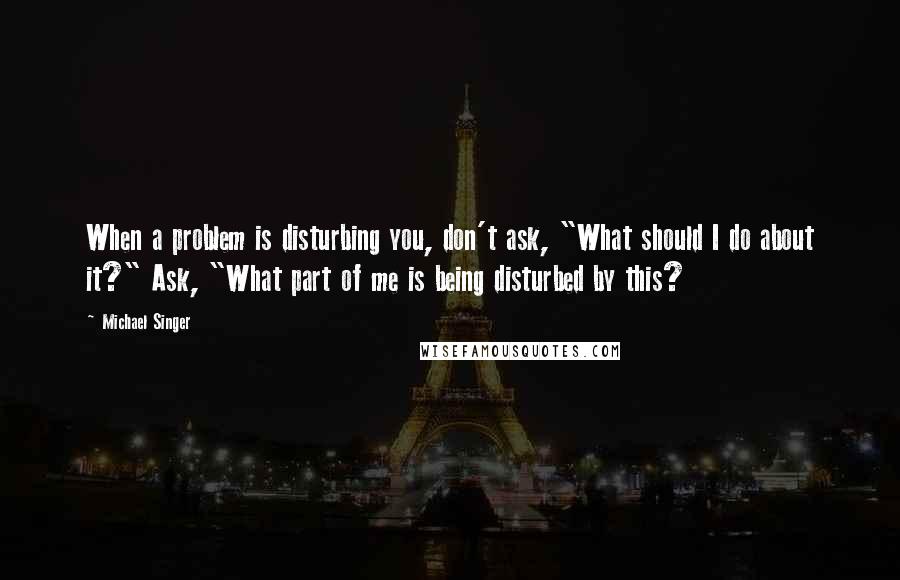 Michael Singer Quotes: When a problem is disturbing you, don't ask, "What should I do about it?" Ask, "What part of me is being disturbed by this?