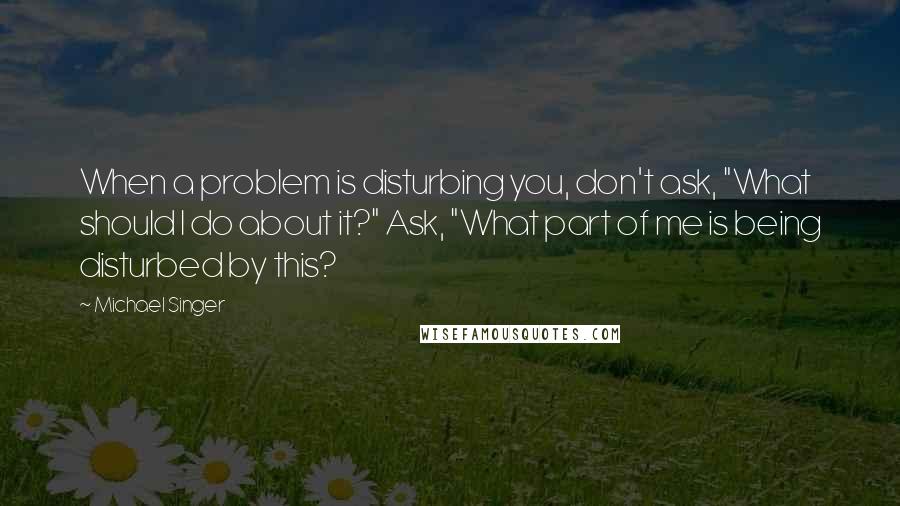 Michael Singer Quotes: When a problem is disturbing you, don't ask, "What should I do about it?" Ask, "What part of me is being disturbed by this?
