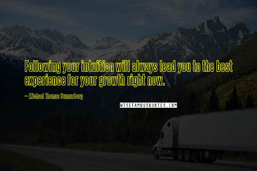 Michael Thomas Sunnarborg Quotes: Following your intuition will always lead you to the best experience for your growth right now.