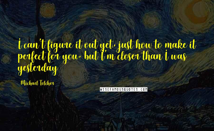 Michael Tolcher Quotes: I can't figure it out yet, just how to make it perfect for you, but I'm closer than I was yesterday