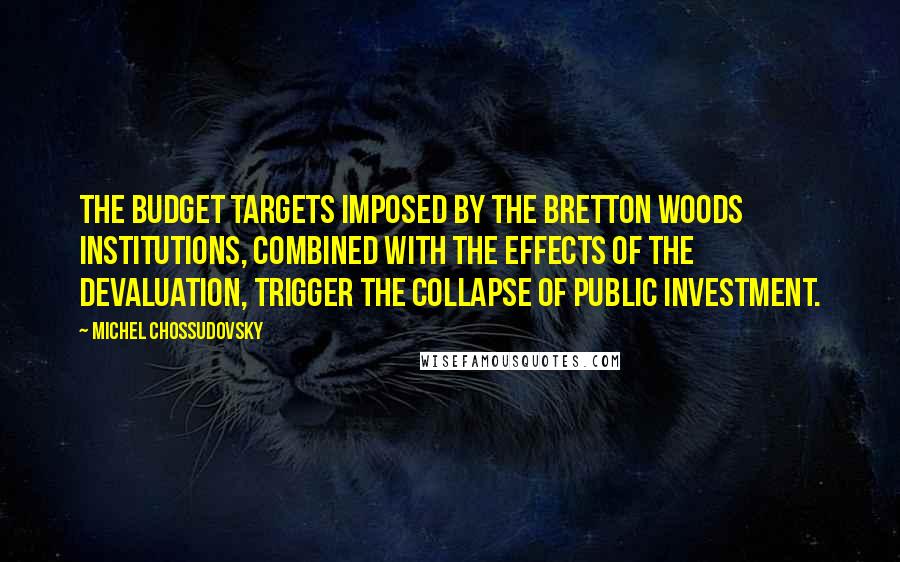 Michel Chossudovsky Quotes: The budget targets imposed by the Bretton Woods institutions, combined with the effects of the devaluation, trigger the collapse of public investment.