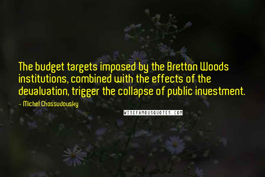 Michel Chossudovsky Quotes: The budget targets imposed by the Bretton Woods institutions, combined with the effects of the devaluation, trigger the collapse of public investment.