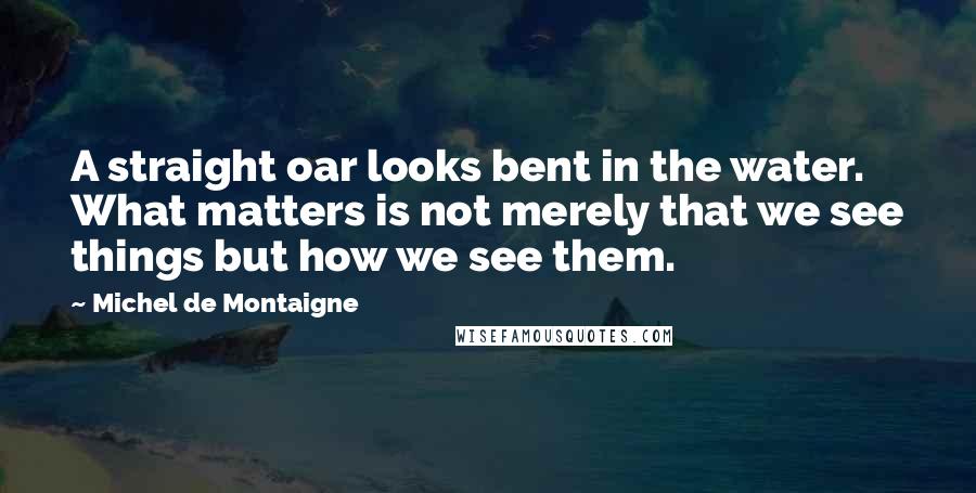 Michel De Montaigne Quotes: A straight oar looks bent in the water. What matters is not merely that we see things but how we see them.