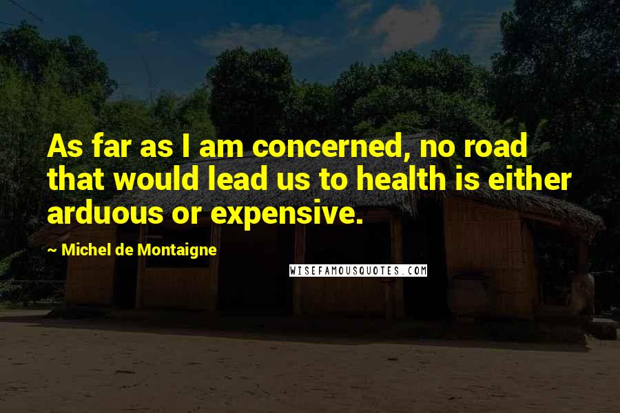 Michel De Montaigne Quotes: As far as I am concerned, no road that would lead us to health is either arduous or expensive.
