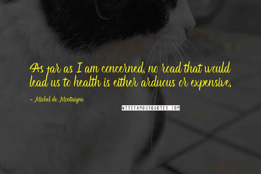 Michel De Montaigne Quotes: As far as I am concerned, no road that would lead us to health is either arduous or expensive.