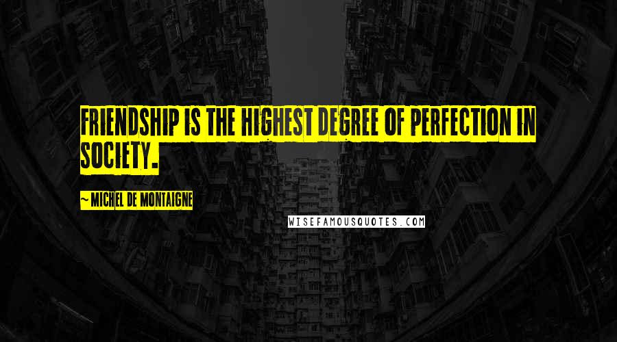 Michel De Montaigne Quotes: Friendship is the highest degree of perfection in society.