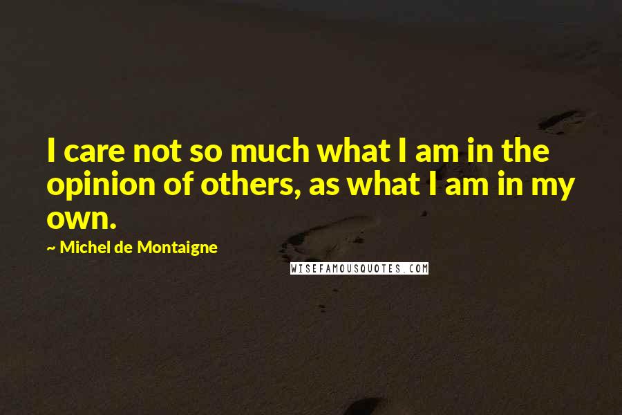 Michel De Montaigne Quotes: I care not so much what I am in the opinion of others, as what I am in my own.