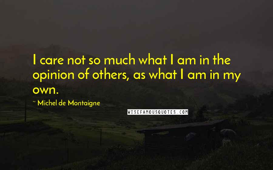 Michel De Montaigne Quotes: I care not so much what I am in the opinion of others, as what I am in my own.