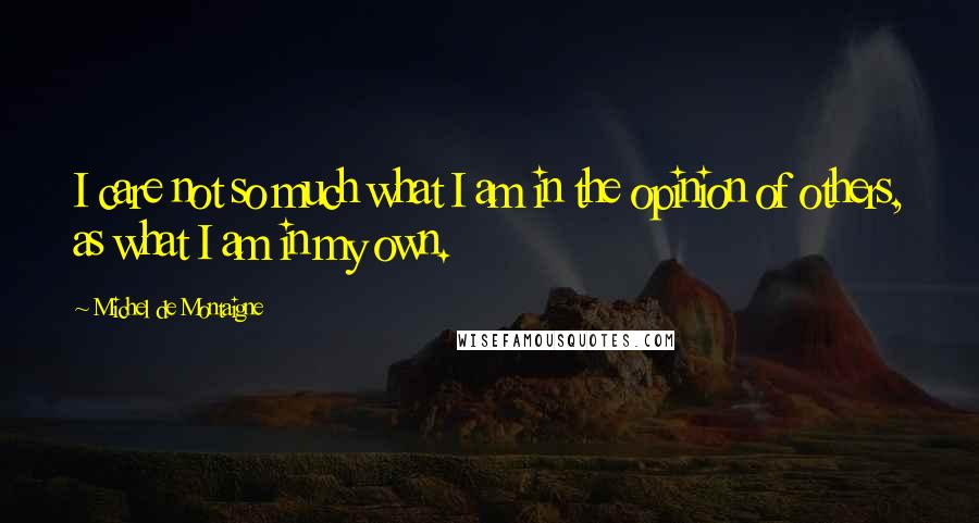 Michel De Montaigne Quotes: I care not so much what I am in the opinion of others, as what I am in my own.