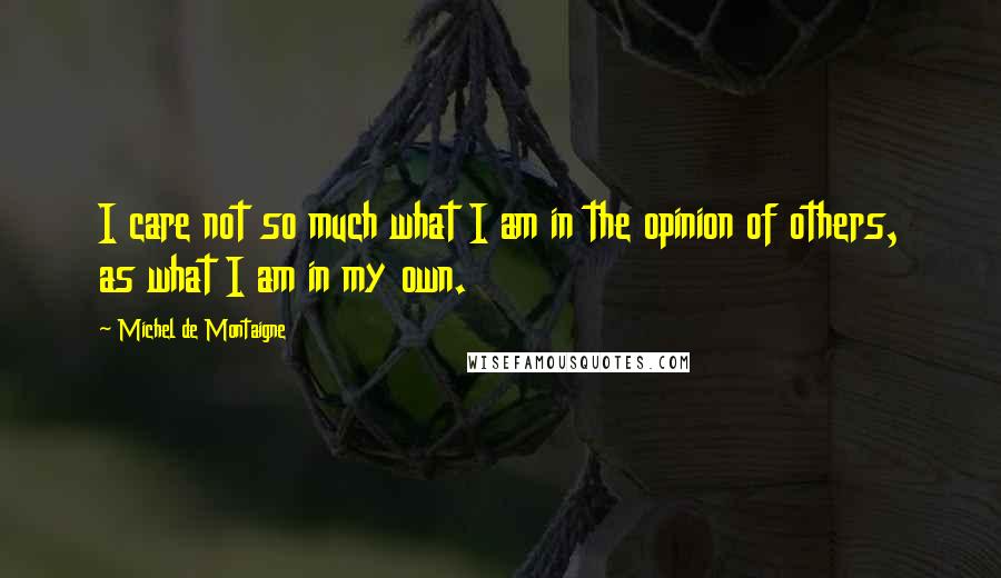 Michel De Montaigne Quotes: I care not so much what I am in the opinion of others, as what I am in my own.