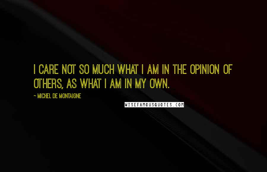 Michel De Montaigne Quotes: I care not so much what I am in the opinion of others, as what I am in my own.