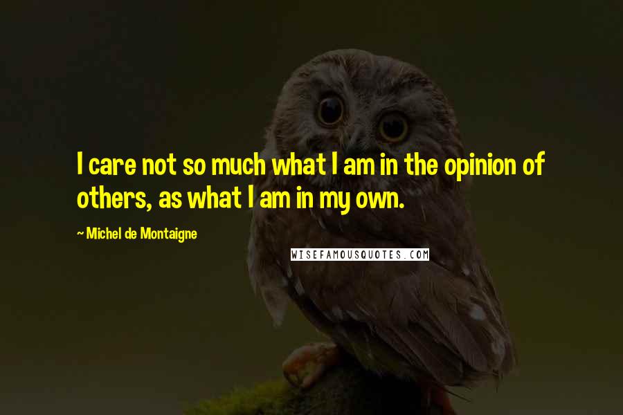 Michel De Montaigne Quotes: I care not so much what I am in the opinion of others, as what I am in my own.