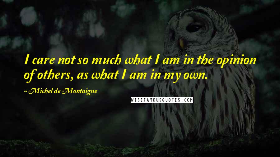 Michel De Montaigne Quotes: I care not so much what I am in the opinion of others, as what I am in my own.