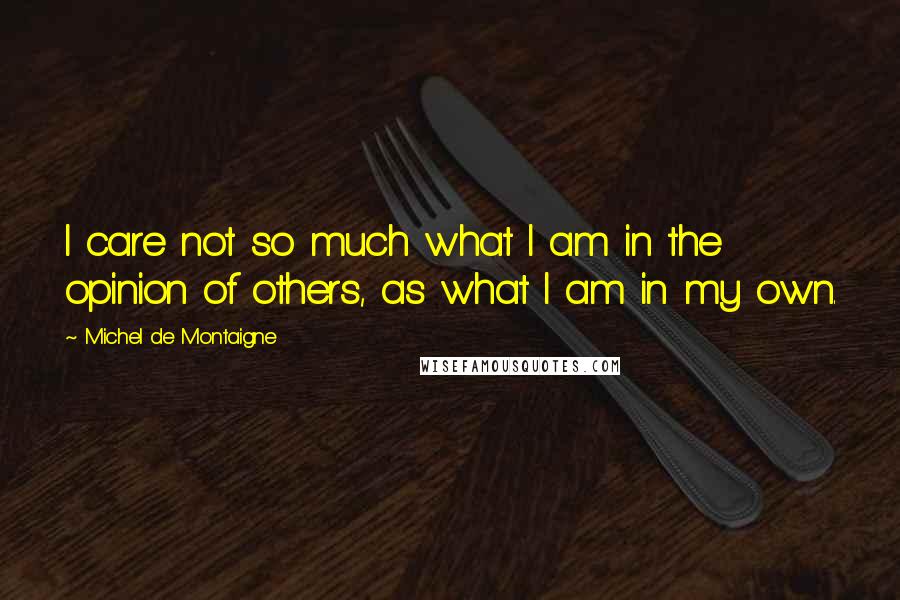 Michel De Montaigne Quotes: I care not so much what I am in the opinion of others, as what I am in my own.