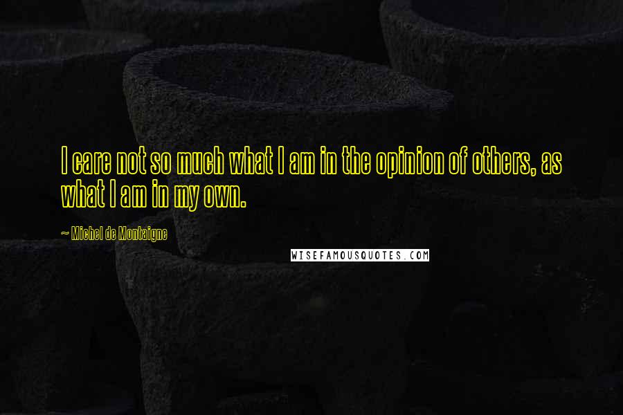 Michel De Montaigne Quotes: I care not so much what I am in the opinion of others, as what I am in my own.