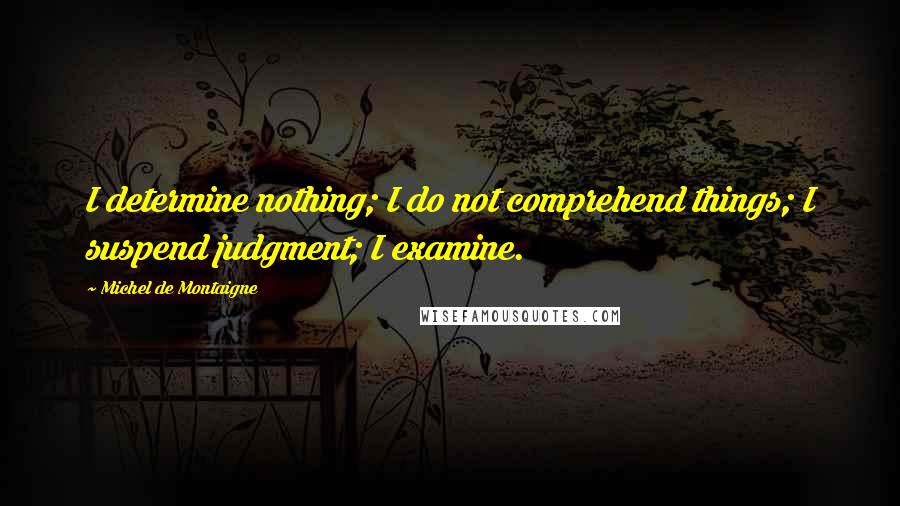 Michel De Montaigne Quotes: I determine nothing; I do not comprehend things; I suspend judgment; I examine.