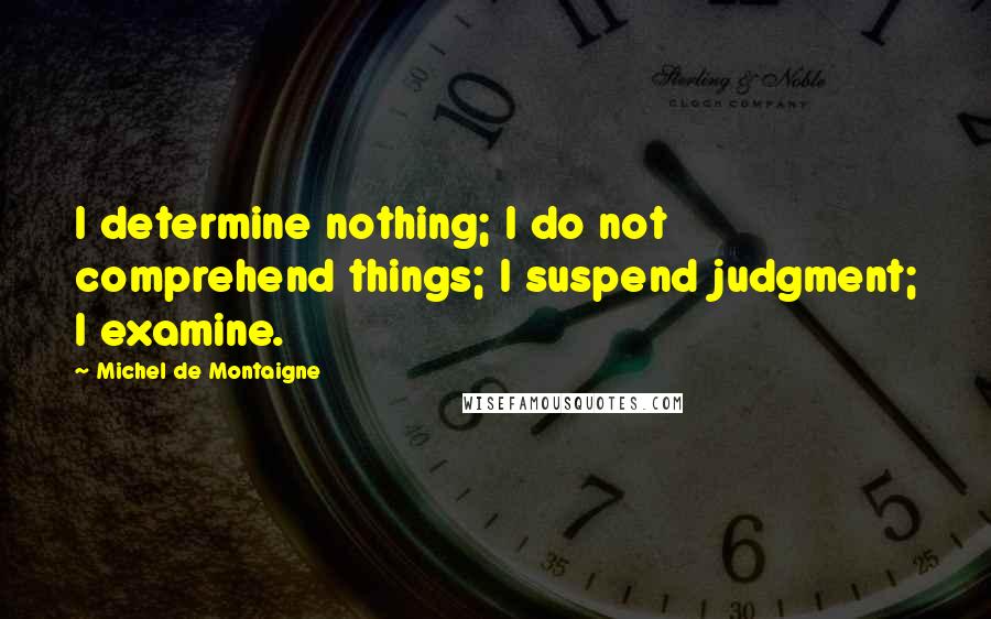 Michel De Montaigne Quotes: I determine nothing; I do not comprehend things; I suspend judgment; I examine.