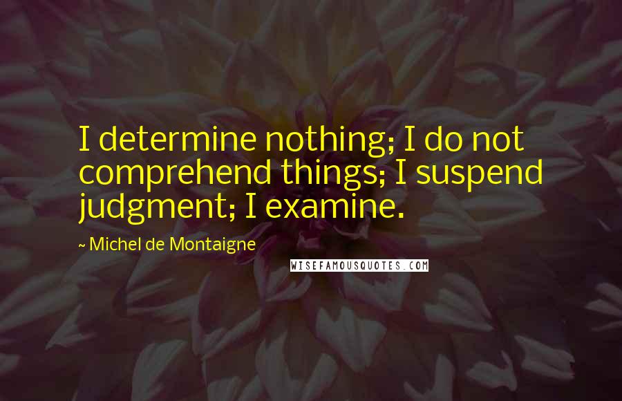 Michel De Montaigne Quotes: I determine nothing; I do not comprehend things; I suspend judgment; I examine.