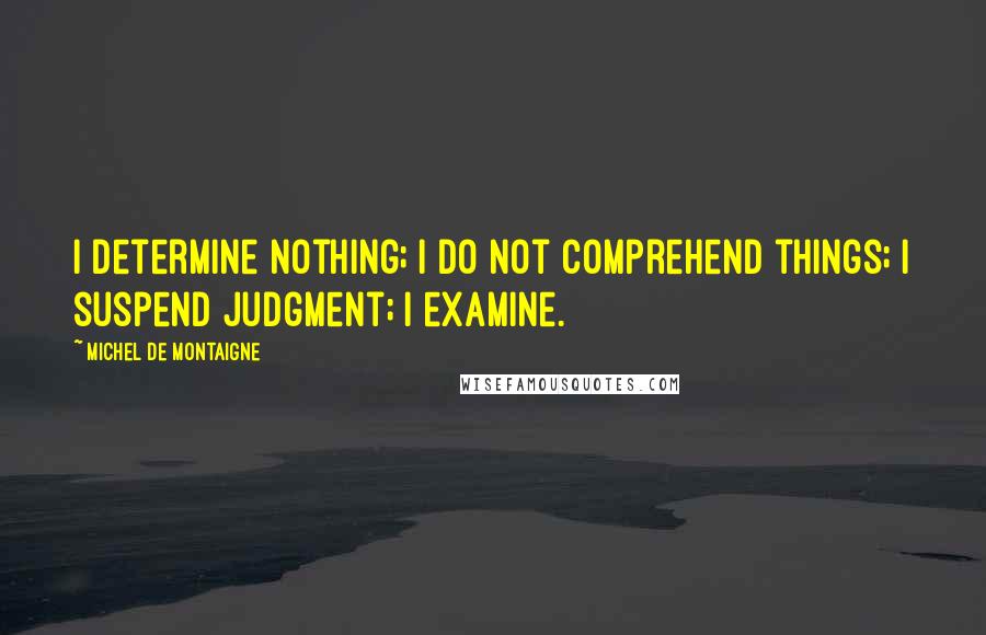 Michel De Montaigne Quotes: I determine nothing; I do not comprehend things; I suspend judgment; I examine.