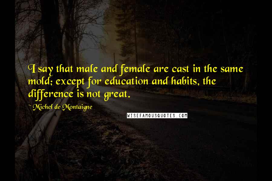 Michel De Montaigne Quotes: I say that male and female are cast in the same mold; except for education and habits, the difference is not great.