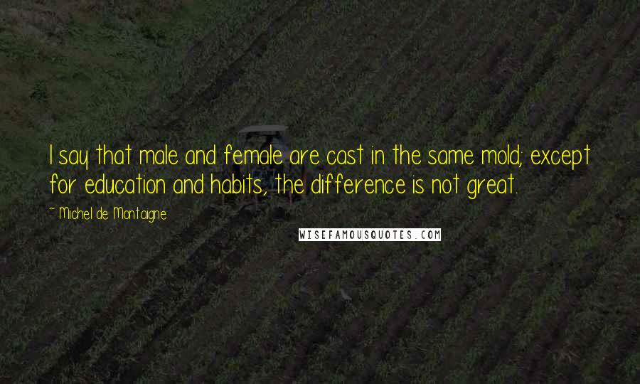 Michel De Montaigne Quotes: I say that male and female are cast in the same mold; except for education and habits, the difference is not great.