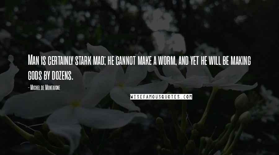 Michel De Montaigne Quotes: Man is certainly stark mad; he cannot make a worm, and yet he will be making gods by dozens.