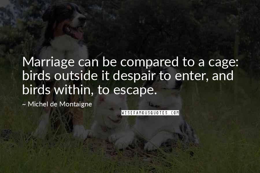Michel De Montaigne Quotes: Marriage can be compared to a cage: birds outside it despair to enter, and birds within, to escape.
