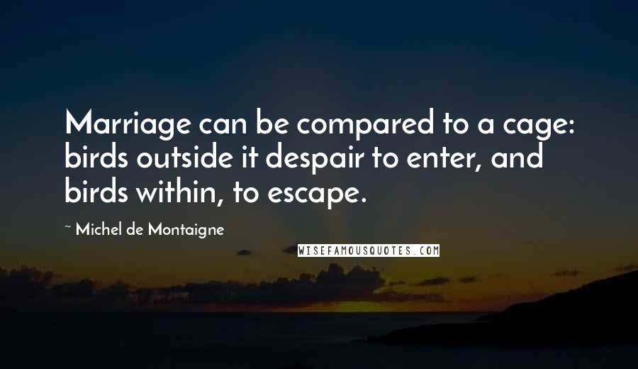 Michel De Montaigne Quotes: Marriage can be compared to a cage: birds outside it despair to enter, and birds within, to escape.