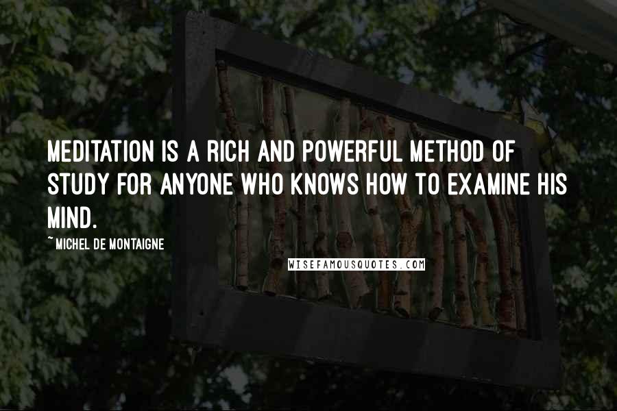 Michel De Montaigne Quotes: Meditation is a rich and powerful method of study for anyone who knows how to examine his mind.