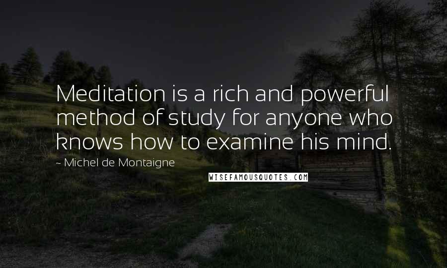 Michel De Montaigne Quotes: Meditation is a rich and powerful method of study for anyone who knows how to examine his mind.