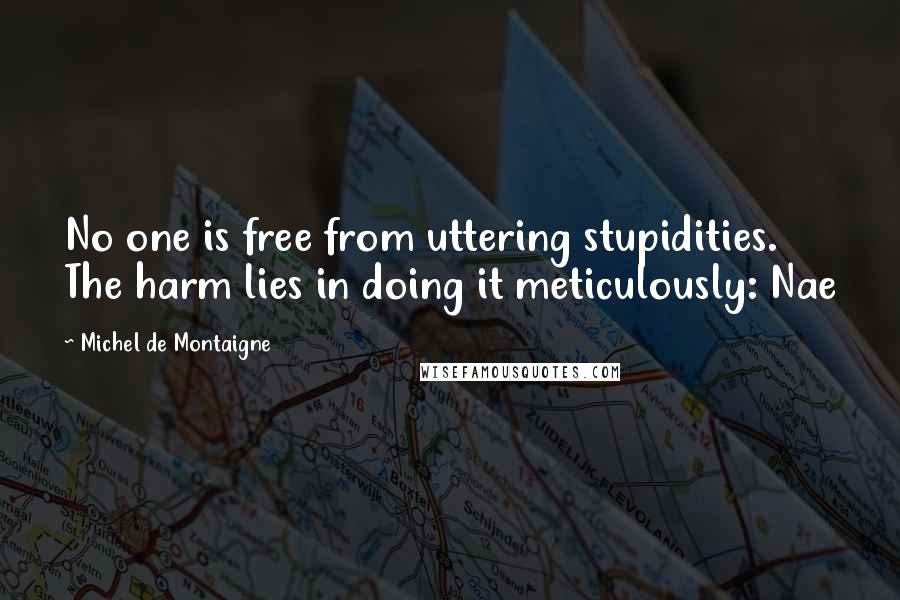 Michel De Montaigne Quotes: No one is free from uttering stupidities. The harm lies in doing it meticulously: Nae