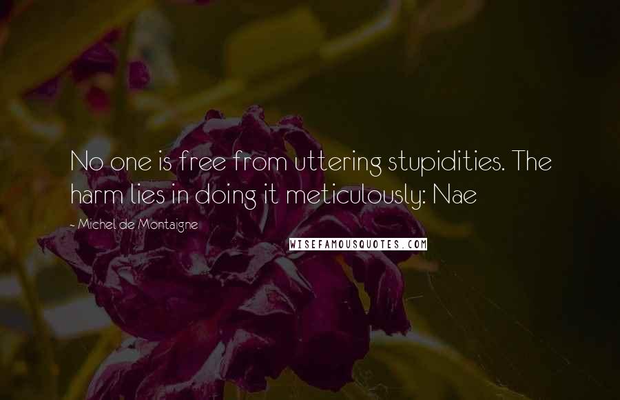 Michel De Montaigne Quotes: No one is free from uttering stupidities. The harm lies in doing it meticulously: Nae