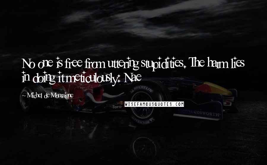 Michel De Montaigne Quotes: No one is free from uttering stupidities. The harm lies in doing it meticulously: Nae