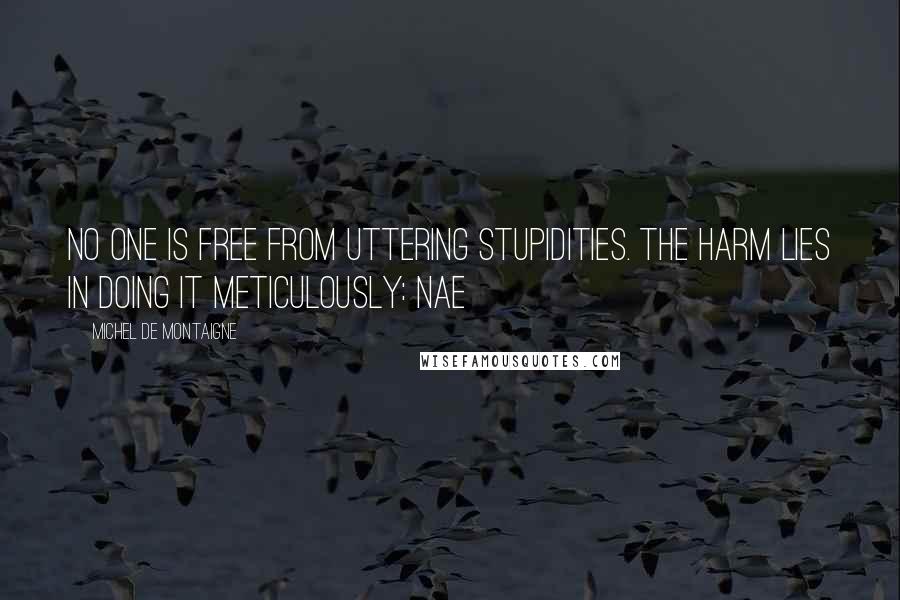 Michel De Montaigne Quotes: No one is free from uttering stupidities. The harm lies in doing it meticulously: Nae